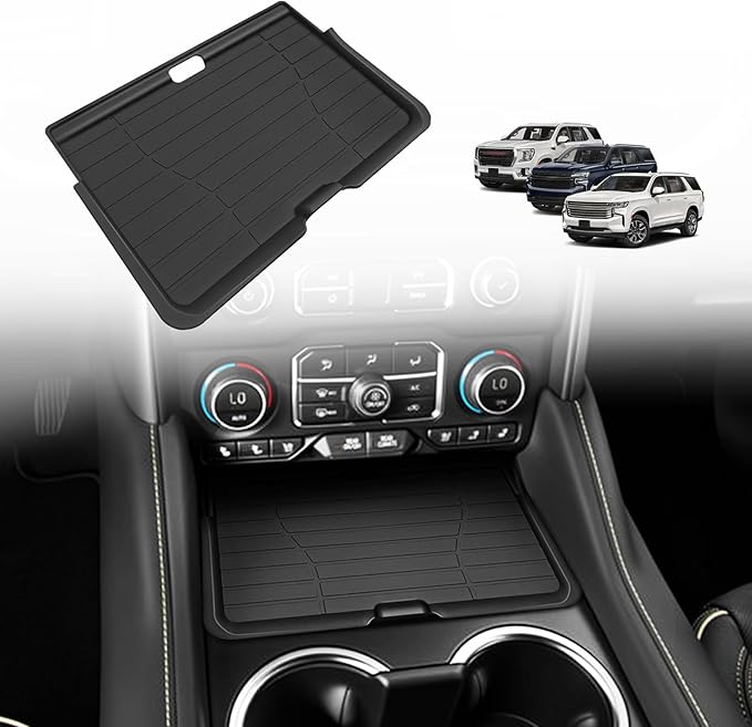 Muslogy Front Center Console Organizer Compatible with 2021-2023 2024 GMC Yukon & Chevy Tahoe Suburban Hidden Panel Secret Pocket Lid Removable Cover with USB Hole (Not for Yukon Denali/Ultimate)