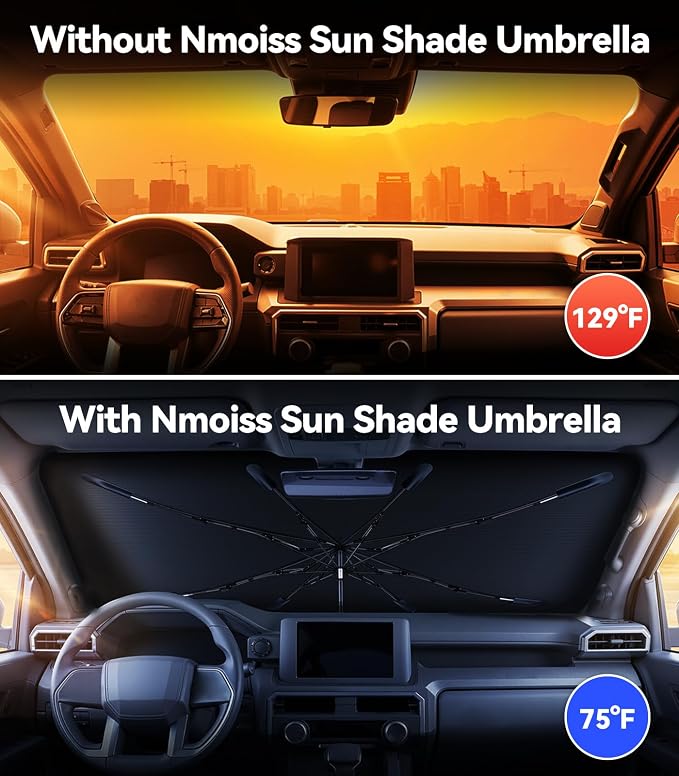 Nmoiss Windshield Sun Shade Umbrella for Toyota Tacoma - [Vinyl Coating Heat Shield] Protect Car from Sun Rays & Heat Damage Keep Cool and Protect Interior, Spring Structure Edge