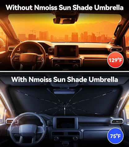 Nmoiss Windshield Sun Shade Umbrella for Toyota Tacoma - [Vinyl Coating Heat Shield] Protect Car from Sun Rays & Heat Damage Keep Cool and Protect Interior, Spring Structure Edge