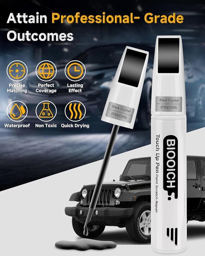 Touch Up Paint Pen Exact Color Match Car Chip and Scratch Repair (for Jeep, Black Crystal(PX8/DX8))