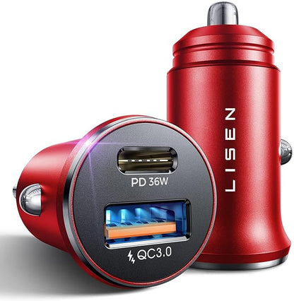 LISEN 2-Pack USB C Car Charger Adapter Fast Charge, 48W All Metal Cigarette Lighter USB Charger for iPhone 15 Smallest Flush Car Charger USB C for iPhone 14 Pro Max 13 12 Galaxy S23/22 iPad Pro-Red | Cigarette Lighter USB Charger, Car Accessories for M...