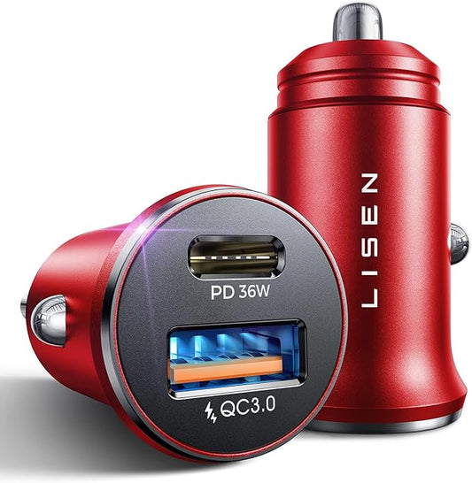 LISEN 2-Pack USB C Car Charger Adapter Fast Charge, 48W All Metal Cigarette Lighter USB Charger for iPhone 15 Smallest Flush Car Charger USB C for iPhone 14 Pro Max 13 12 Galaxy S23/22 iPad Pro-Red | Cigarette Lighter USB Charger, Car Accessories for M...
