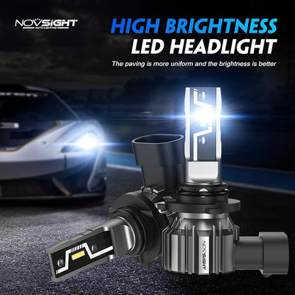 NOVSIGHT H11 9005 LED Light Bulbs - 500% Super Brighter 6500K Cool White, Fanless Light, 1:1 Design, Plug and Play 3 Mins Installation, H8 HB3 Automotive Fog Lamps, Pack of 4 (2 Years)