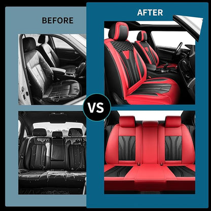 Car Seat Covers Fit for Jeep Grand Cherokee 2007-2025 2026 -Full Set Premium Leather, Waterproof & Breathable，All-Weather Seat Cushion Protecto & Airbag Compatible, 2 Front Seat Red & Black