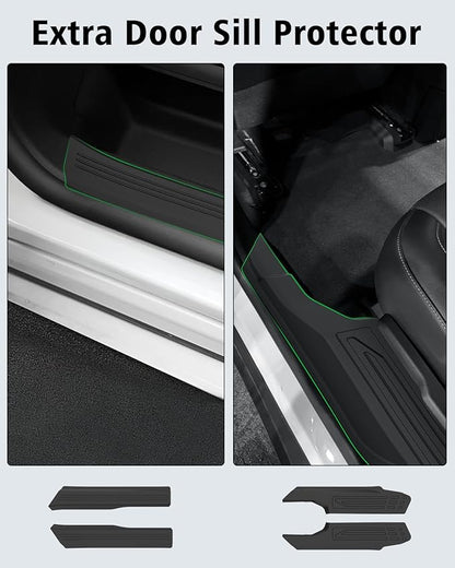 Floor Mats Custom for GMC Acadia 6 Seats 2017-2023 TPE All Weather Cargo Liner with Backrest Mat, 2nd Row Seat Back Protector & Door Sill Guards for Acadia Accessories, Black