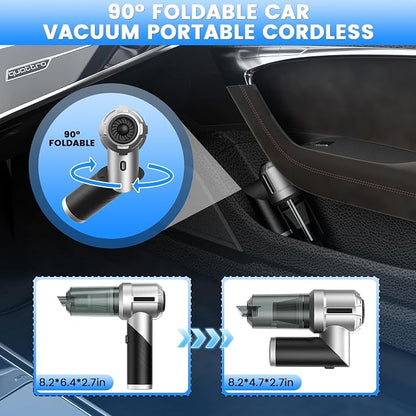 Car Vacuum Portable Cordless with 18000PA Super Suction, 4 in 1 Portable Air Blower/Car Vacuum 90°Foldable Handheld Rechargeable Brushless Motor, Gifts for Men for Home, PC