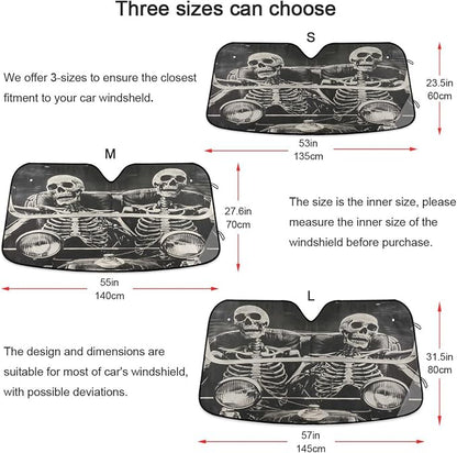 Funny Skeletons Windshield Sun Shade for Car Auto SUV Truck Foldable Front Window Sunshade Sun Visor Protector Block UV Rays Reflect Heat, 55" x 28"