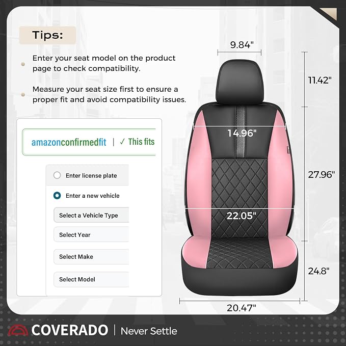 Coverado Car Seat Covers Full Set, Automotive Front and Rear Seat Covers with Backrest, Nappa Leather Car Seat Protectors Waterproof, Universal for Most Vehicles
