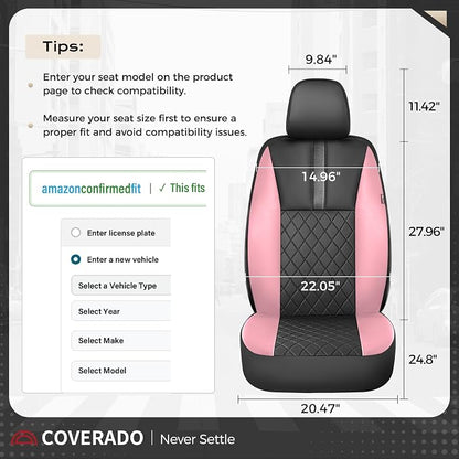 Coverado Car Seat Covers Front Pair, Automotive Leather Seat Covers for Car，Universal Fit Front Back Seat Cover, Non-Slip Waterproof Breathable Car Seat Protector