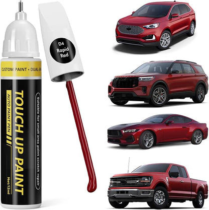 (Rapid Red (D4) Car Touch Up Paint for ford, Car Paint Scratch Repair Kit, 2 in 1 Premium Scratch Remover Pen with Exact Color-Matched