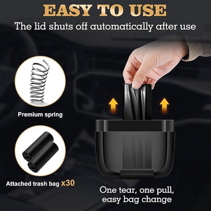 Car Trash Can with Lid，Built-in Storage Garbage Bag，Leakproof Vehicle Trash，Car Accessories for Interior,Mini Garbage Bin for Automotive, Home, Office, Kitchen, Bedroom，with 30pcs Trash Bags