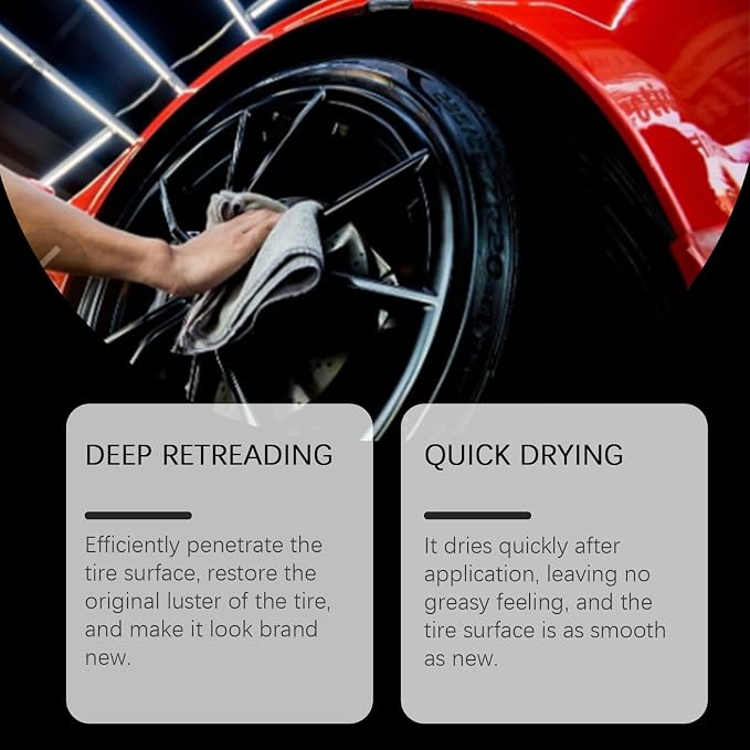 Tire Shine Wax Coating Paste, Car Tire Black Shine with Conditioners, Resists Water & Sunshine Fading, Tire Cleaner with Applicators for Cars, Trucks, Motorcycles, 3.53 Oz