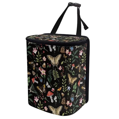 Talayituse Mushroom Butterfly Flower Print Car Trash Bin, Large Size Auto Trash Can Adjustable Portable Garbage Can with Lid, Vehicle Hanging Bag for Headrest Front Back Seat