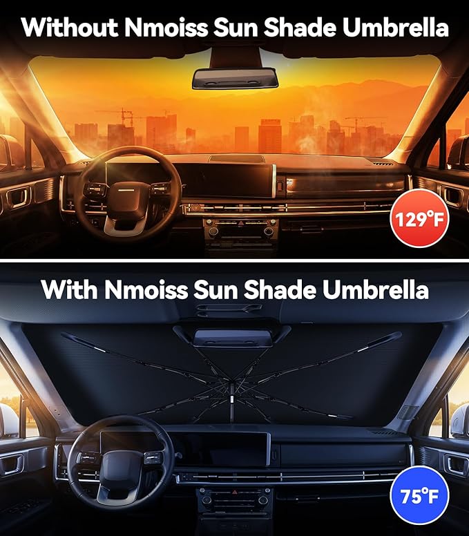 Nmoiss Windshield Sun Shade Umbrella [Vinyl Coating Heat Shield] Fit for 2013-2026 Hyundai Santa Fe, SE/SEL/XRT/Limited/Calligraphy Accessories, Protect Car from Sun Rays