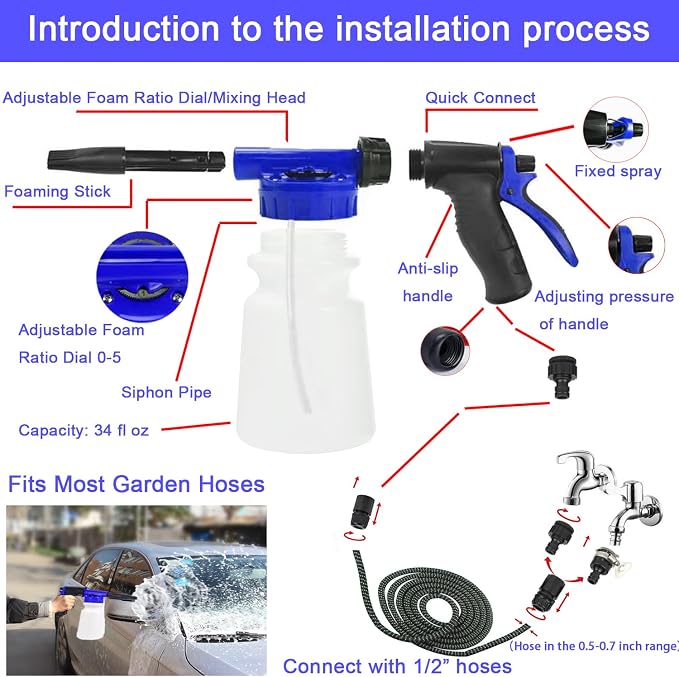 Car Wash Detailing Kit, Car Washing Kit with Foam Gun, Car Wash Brush | Car Wash Kit High-Pressure Foam Spray, Car Cleaning Bucket,Towels Tire Brush Car Washing Kit Is Complete Car Care Tools