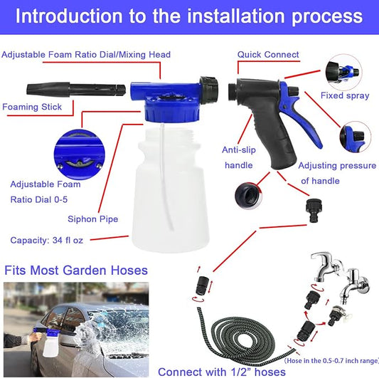 Car Wash Detailing Kit, Car Washing Kit with Foam Gun, Car Wash Brush | Car Wash Kit High-Pressure Foam Spray, Car Cleaning Bucket,Towels Tire Brush Car Washing Kit Is Complete Car Care Tools