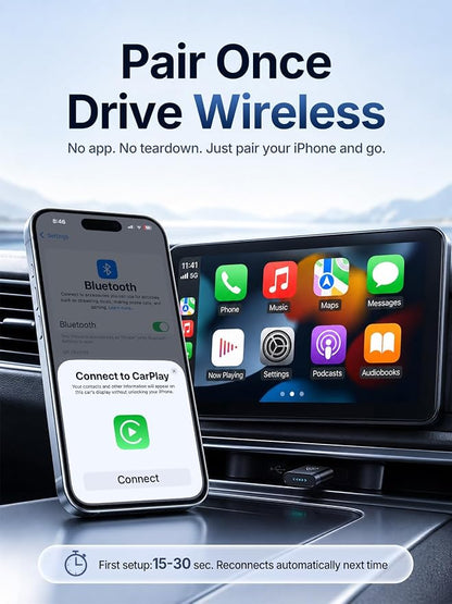 Wireless CarPlay Adapter for Apple Daily Commute, Wired to Wireless | Ultra Mini, Cooling Design, Fast Stable Connection, Easy to Set Up, Bluetooth 3s Reconnect, Maps Music Calls, For iOS 10+