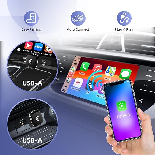 2 in 1 CarPlay & Android Auto Mini Adapter, Plug & Play USB-C for Phones | mini size, 2-in-1 wireless carplay, Compatible with iOS 10+ & Android 11+, easy setup, Supports iOS 10+ / Android 11+