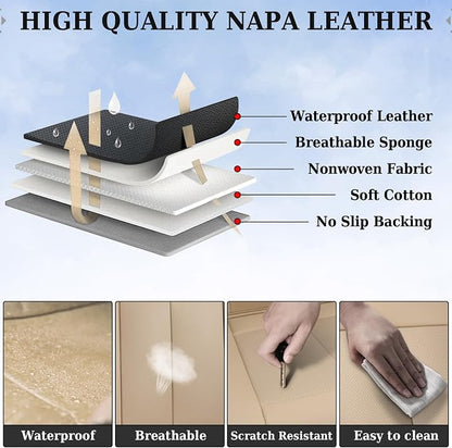 Coverado Car Seat Covers Beige, Backseat Cover for Dogs, Car Seat Protector for Back Seat, Car Seat Cushion Nappa Leather, 3-Pieces Waterproof Seat Covers Carseat Cover Universal Fit for Most Cars