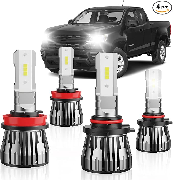 Colorado High Low Beam Bulbs Combo Compatible with Chevrolet Colorado 2015 2016 2017 2018 2019 2020 2021 2022, 4-Pack 6500K Cool White
