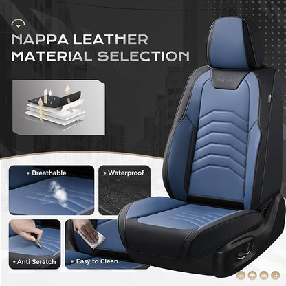 Coverado Car Seat Covers Full Set, Universal Seat Covers for Cars, Car Seat Protector Waterproof, Nappa Car Seat Cushion, Car Seat Covers Front Seats and Back Fit for Most Cars Trucks SUV, Black&Blue