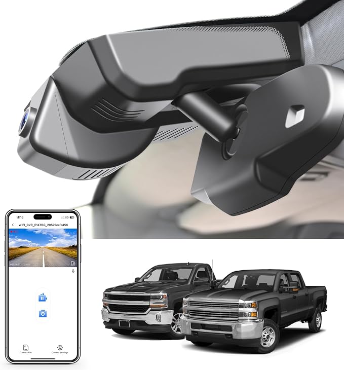Mangoal 4K Dash Cam fit for Chevy Silverado 1500 2014 2015 2016 2017 2018 2500 HD/3500 HD 2015-2019 (Model D), with A Cover, if Not, You Can Buy Model E (with Auto-Dimming Rearview Mirror Plug)