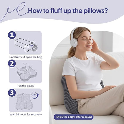 Lumbar Support Pillow for Recliner, Back Support Pillow for Office Chair, Back Cushion with Shredded Foam for Back Pain Relief & Reading, Lumbar Cushions for Couch, Sofa Seat, Car, Grey