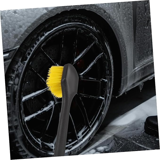 STAHAD Car Tire Brush Long Handle Wheel Cleaning Brush for Car Detailing with Stiff Bristles Yellow Tire Cleaner Tool for Automotive Rim