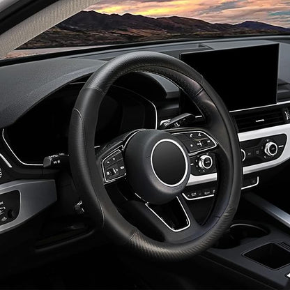 YHONGJT Soft Microfiber Leather Car Steering Wheel Cover, Universal Fit 15 Inch for Women Girls, Fit Vehicles, Sedans, SUVS, Vans, Trucks - Black