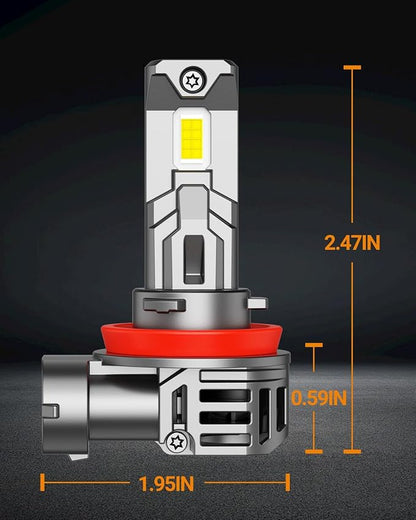 SEALIGHT H11/H9/H16 Bulbs, 40000LM 6500K Cool White H8 Fog Bulbs, 1:1 Mini Size, Powersports Accessory Lights with Fan, 3 Mins Plug-N-Play, Pack of 2