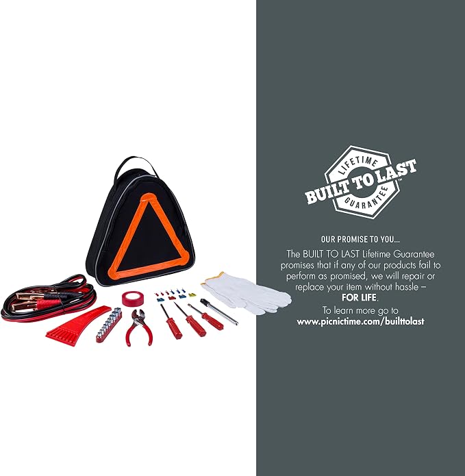 PICNIC TIME NCAA Stanford Cardinal Roadside Emergency Car Kit, Auto Vehicle Safety Road Side Assistance with Jumper Cables and Car Tool Kit, (Black with Orange Accents)