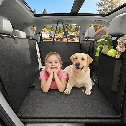 Back Seat Extender for Dogs, Hard Bottom Car Seat Cover Holds 440 LB, Waterproof Scratch Proof Nonslip Dog Seat Cover, Upgraded Material PU Leather Seat Covers Protector for Pet Sedan SUV Trucks