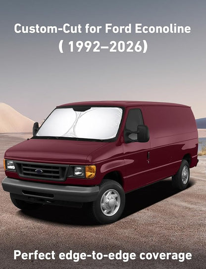 EcoNour Windshield Sunshade Compatible for Ford Econoline E-Series 1992-2024 2025 2026, Van & Motorhome E-150 250 350 450 Sun Visor for Front Window Sun Shade Cover, UV Heat Blocker, Car Accessories