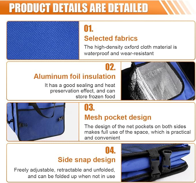 Car Trunk Organizer, Oxford Fabric Waterproof & Anti-Slip Vehicle Storage Box with Leak Proof & Insulated Cooler Bag, Large Capacity Foldable Auto Storage Box for Car, SUV, Truck (Blue)