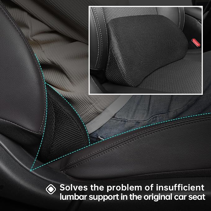lumbar support for car, driver seat lumbar pillow, ergonomic car seat back cushion, Memory Foam mesh back support, orthopedic, Improve Sitting Posture Back Pain Relief, Soft Breathable Durable 1P