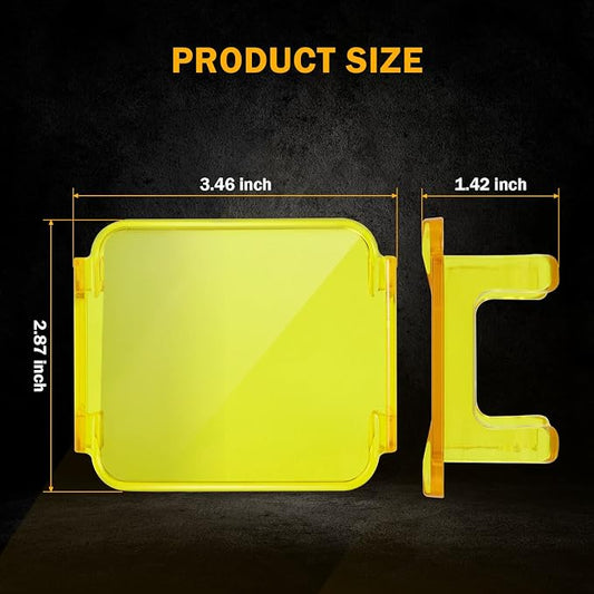 Auxbeam FA Series Amber Light Covers, 3 Inch Square LED Pods Cover, Amber Fog Filter, Yellow Tint Color Lens, Cube Offroad Light Lens Cap, Snap-on Design, 2 Packs