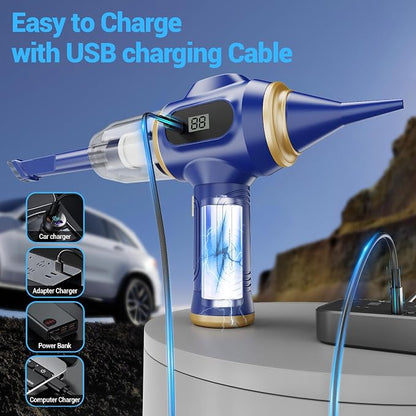 Car Vacuum Portable Cordless 17000Pa Mini Handheld Vacuums Blow and Suction with LCD Display and Multi-Nozzles, High Power for Car, Home, Office, Pet, Compact and Portable Design