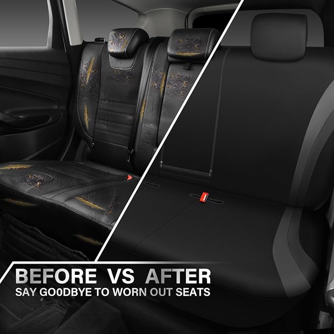 CAR PASS EVA Waterproof Back Seat Cover,Gray Bench Seat Cover, Rear Seat Cover Universal Fit for Cars Sedans SUVs Vans Truck 95% Automotive Interior Backseat Car Covers (Rear,Black and Gray)