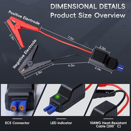 Mayspare 10AWG EC5 Smart Jump Starter Clamps, Heavy Duty Replacement Alligator Clips for 12V Portable Car Battery Booster, Universal for SUV/Truck/RV (LED + Beep Alert)