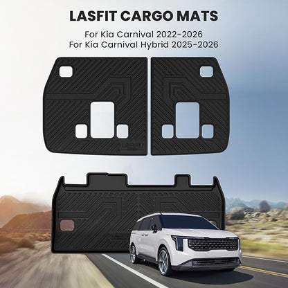 LASFIT Cargo Mat & Backrest Mats for Kia Carnival 2026 2025 2024 2023 2022 / Kia Carnival Hybrid 2025-2026, All Weather TPE Custom Fit Mats Car Trunk Mat Cargo Liner Accessories, Black