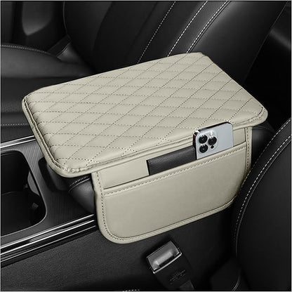 Stacool Upgraded Car Center Console Cover,Microfiber Leather Car Armrest Cover Cushion with 2 Storage Bags,Universal Car Armrest Storage Box (Light Beige)