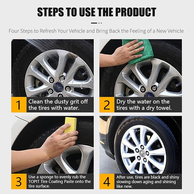 Car Tire Shine with Sponge, 10.5oz/300g Tire Coating & Polishing Paste, Upgraded Long-Lasting Tire Reshine Paste for Cars Trucks Motorcycles RVs & More, Quick Glossy Effect