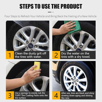 Car Tire Shine with Sponge, 10.5oz/300g Tire Coating & Polishing Paste, Upgraded Long-Lasting Tire Reshine Paste for Cars Trucks Motorcycles RVs & More, Quick Glossy Effect