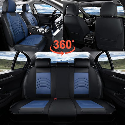 Coverado Leather Seat Covers, Car Seat Covers Front Seats, Waterproof Seat Covers for Cars, Faux Leather Automotive Seat Covers Universal Seat Covers Protector Fit for Most Cars Trucks SUV, Black&Blue