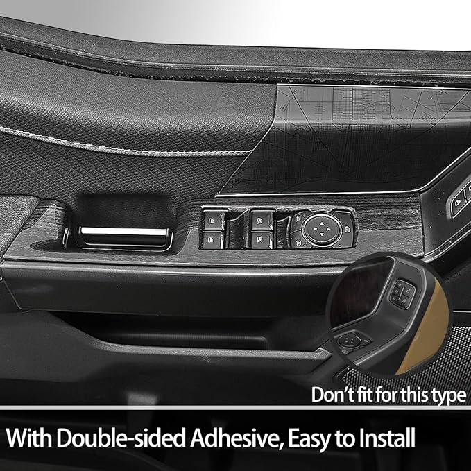 GZXinWei Interior Accessoreis for Ford F150 2021 2022 2023 2024 2025 2026 Door Window Control Switch Panel Trim Cover Wrap Decor Upgrade Parts Black Wood Grain