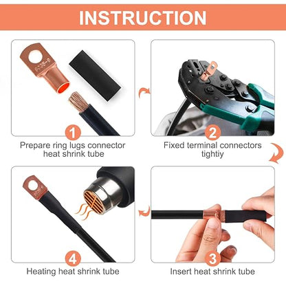 Copper Wire Lugs,Terminal Connectors,Used on AWG12 10 8 6 4 2 Cable,Heat Shrink Set,Bare Copper Eyelets,Ring Terminals Connectors,85Pcs Battery Cable Lugs Ends and 110Pcs Heat Shrink Tubing (195PCS)