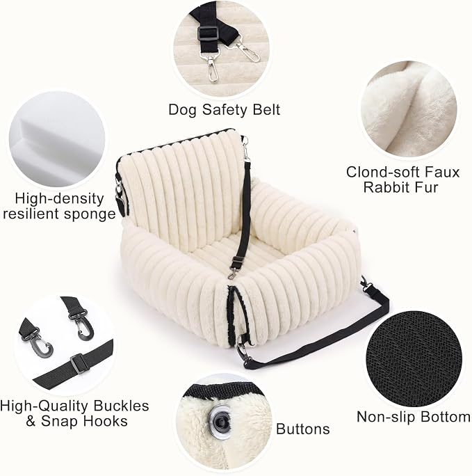 MIXJOY 6-in-1 Dog Car Seat for Small/Medium Dogs up to 25 lbs, Multi-Functional Dog Carrier for Car with Detachable Washable Cover, Pet Travel Bed with Clip-On Safety Leash, Beige
