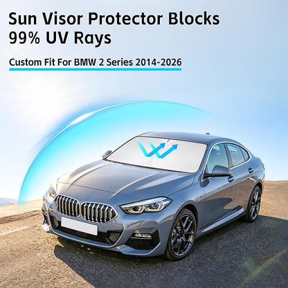 Windshield Sun Shade for BMW 2 Series 2014-2026 Sunshade 300T Windshield Cover Shield Protector Blocks UV Rays Custom Fit 2 Series Front Window Shade Windshield Accessories Keep Cool Foldable