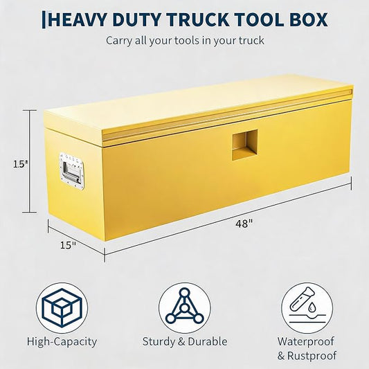 IDEALHOUSE Truck Bed Tool Box and Trailer Tongue Box - 30" Black Steel Storage Chest for Pickup Trucks, RVs, Trailers, Vans,48"x 15"x 15"