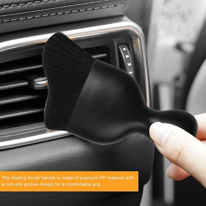 2 PCS Car Interior Detailing Brush, Curved Car Interior Cleaning Brush with Ultra Soft Bristles & Dust Cover, Scratch-Free Auto Dusting Brushes for Dashboard AC Vent Leather (Black)